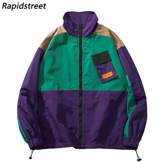 Veste Streetwear Rétro Color Block Homme