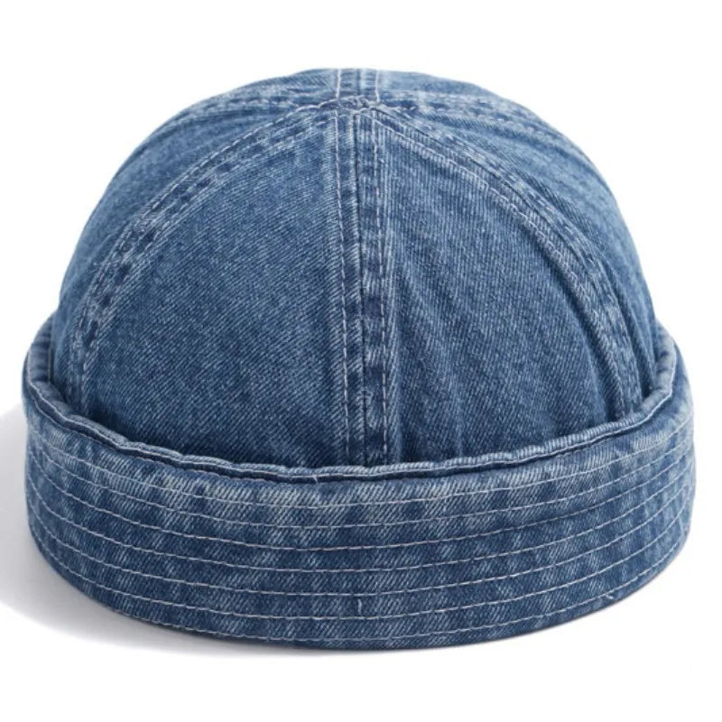 Bonnet en Denim Vintage Brimless Melon pour Hommes et Femmes - Style Hip-hop Streetwear