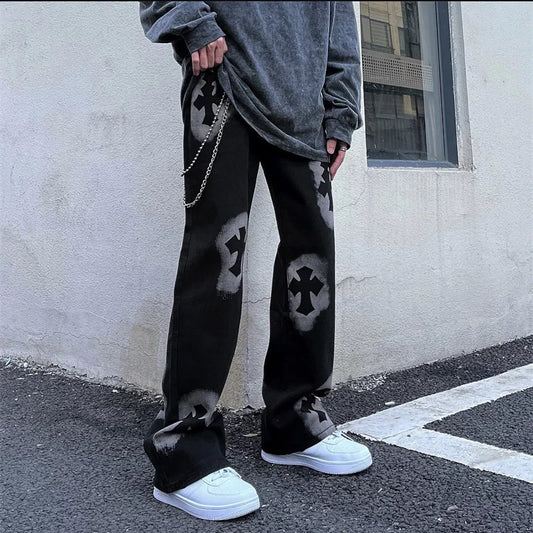 Men's Streetwear Jeans: Casual, Black, Printed, Graffiti, White 