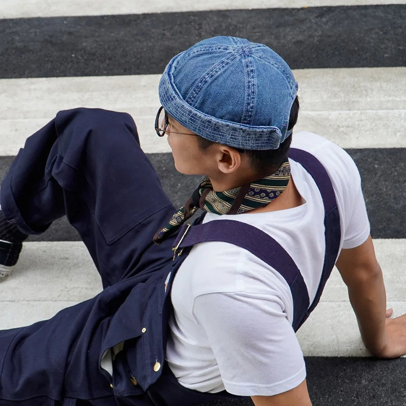 Bonnet en Denim Vintage Brimless Melon pour Hommes et Femmes - Style Hip-hop Streetwear